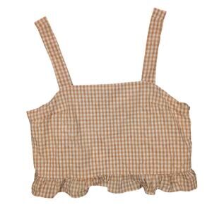 Honey Belle Cropped Top Womens Medium Orange White Gingham Ruffle Sleeveless